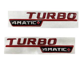 Αυτοκόλλητο Σήμα TURBO 4MATIC Κόκκινο 14cm x 2.7cm 2τμχ