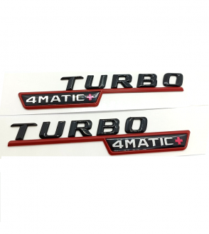 Αυτοκόλλητο Σήμα TURBO 4MATIC Κόκκινο Μαύρο 14cm x 2.7cm 2τμχ